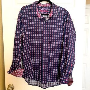 Robert Graham Men’s 2 XL Blue, Pink,Purple Long Sleeve Button Shirt Flip Cuff